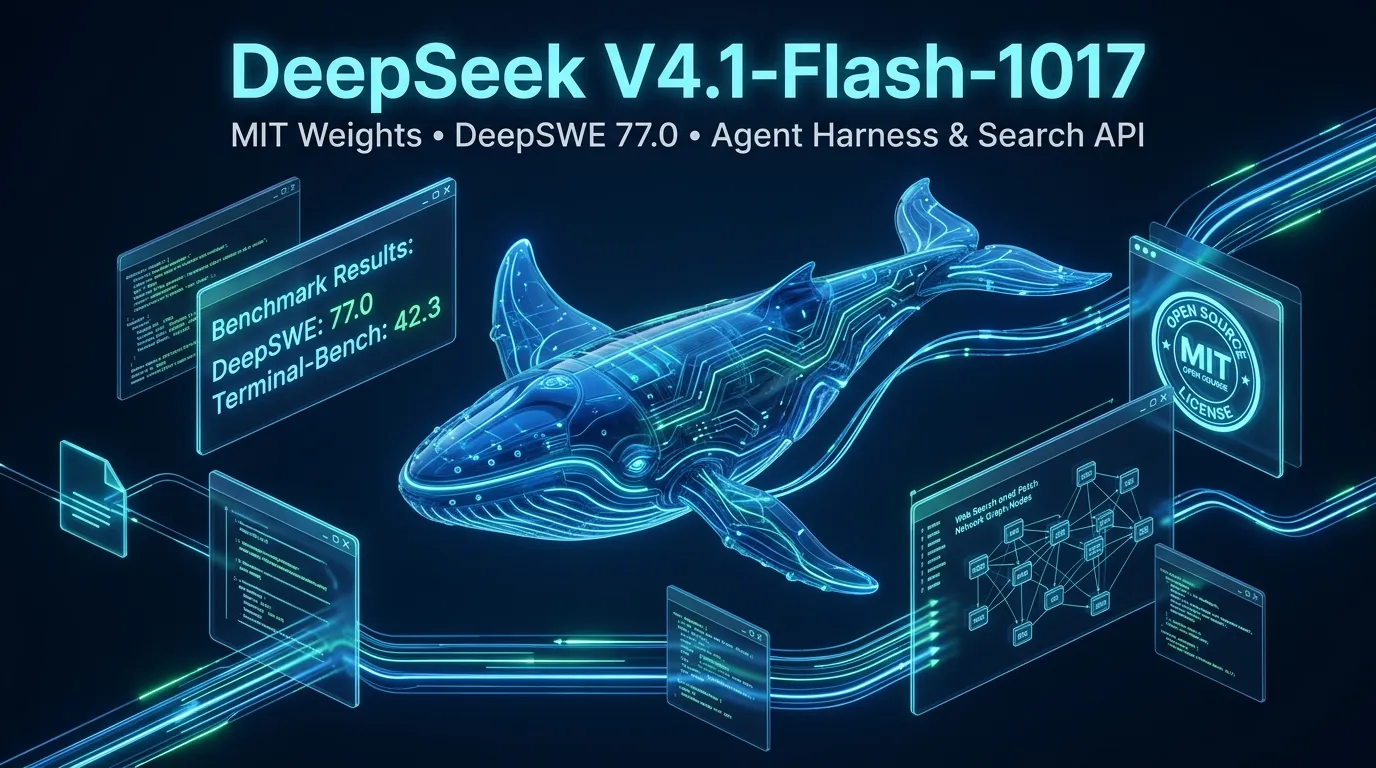 DeepSeek V4.1-Flash-1017: MIT Weights, DeepInfer Engine, Agent Harness Tuning, and the Full-Stack Search/Fetch API Play
