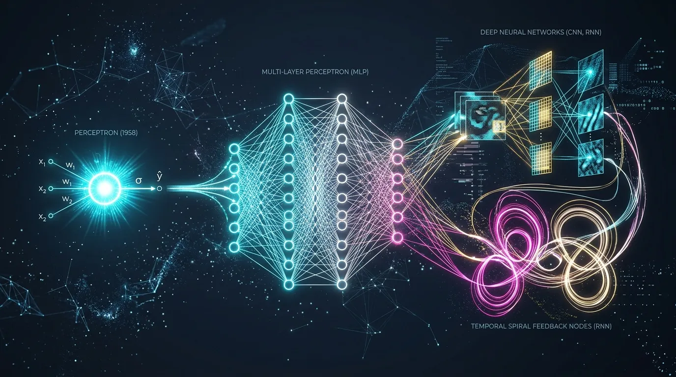 Part 1: Demystifying Neural Networks: From Simple Perceptrons to Deep Neural Networks (DNNs), CNNs, and RNNs
