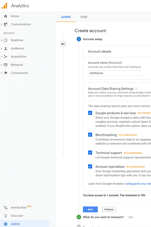 analytics account setup 1