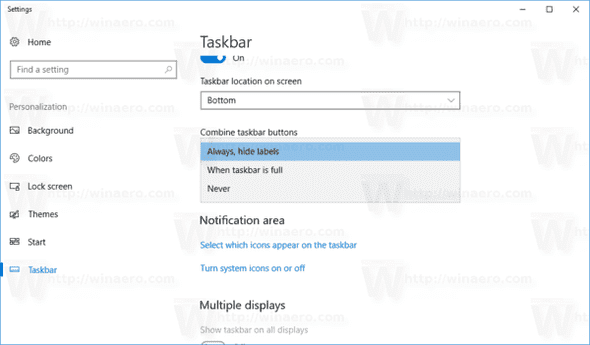 win10 taskbar never combine buttons