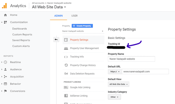 tracking id property settings